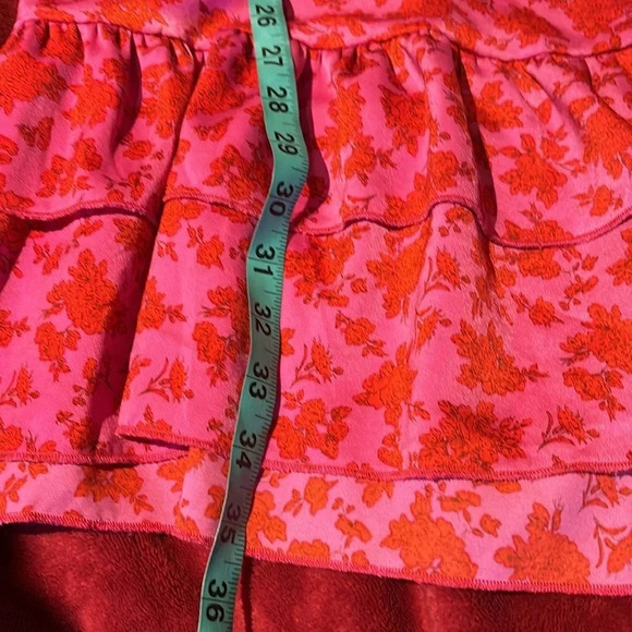 Dex light satin 3/4 puff sleeves V neck Floral Ruffled Hem midi dress Sz XL - Picture 12 of 17